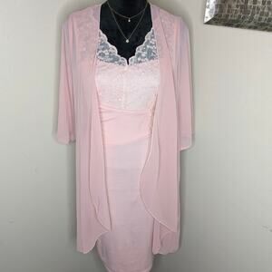 Pink lace top dress with sheer cardigan size small